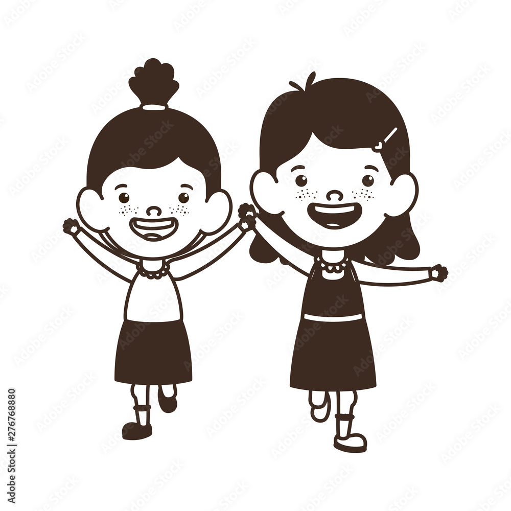 silhouette of student girls standing on white background silhouette of student girls standing on white background