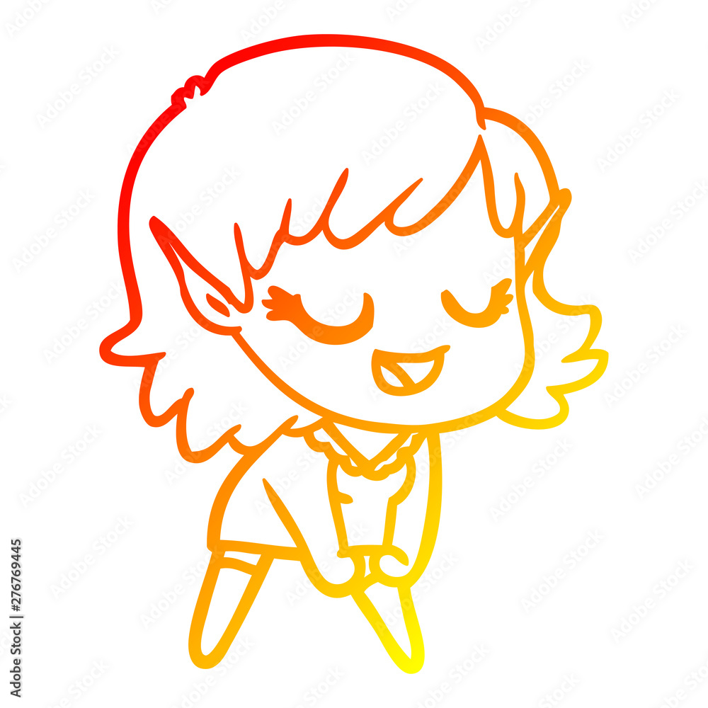 warm gradient line drawing happy cartoon elf girl warm gradient line drawing happy cartoon elf girl