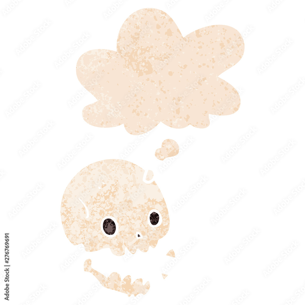cartoon spooky skull and thought bubble in retro textured style cartoon spooky skull and thought bubble in retro textured style