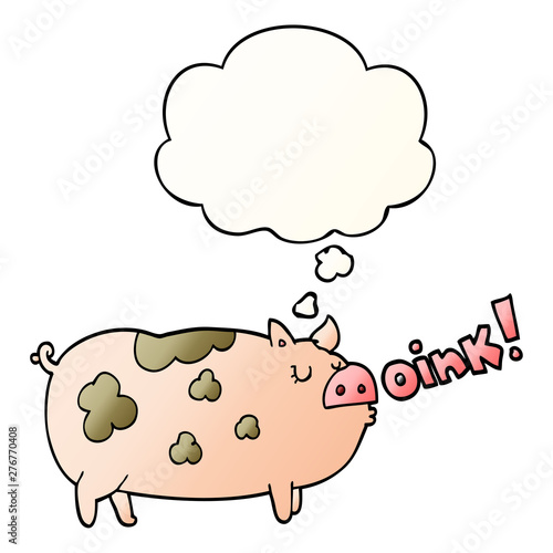 cartoon oinking pig and thought bubble in smooth gradient style