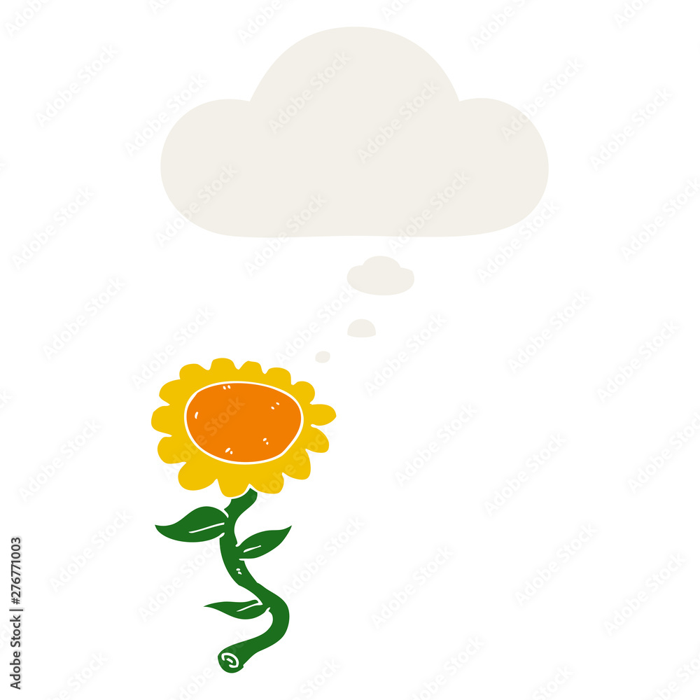 cartoon sunflower and thought bubble in retro style cartoon sunflower and thought bubble in retro style