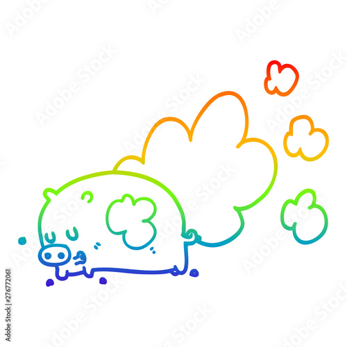 rainbow gradient line drawing cartoon smelly pig