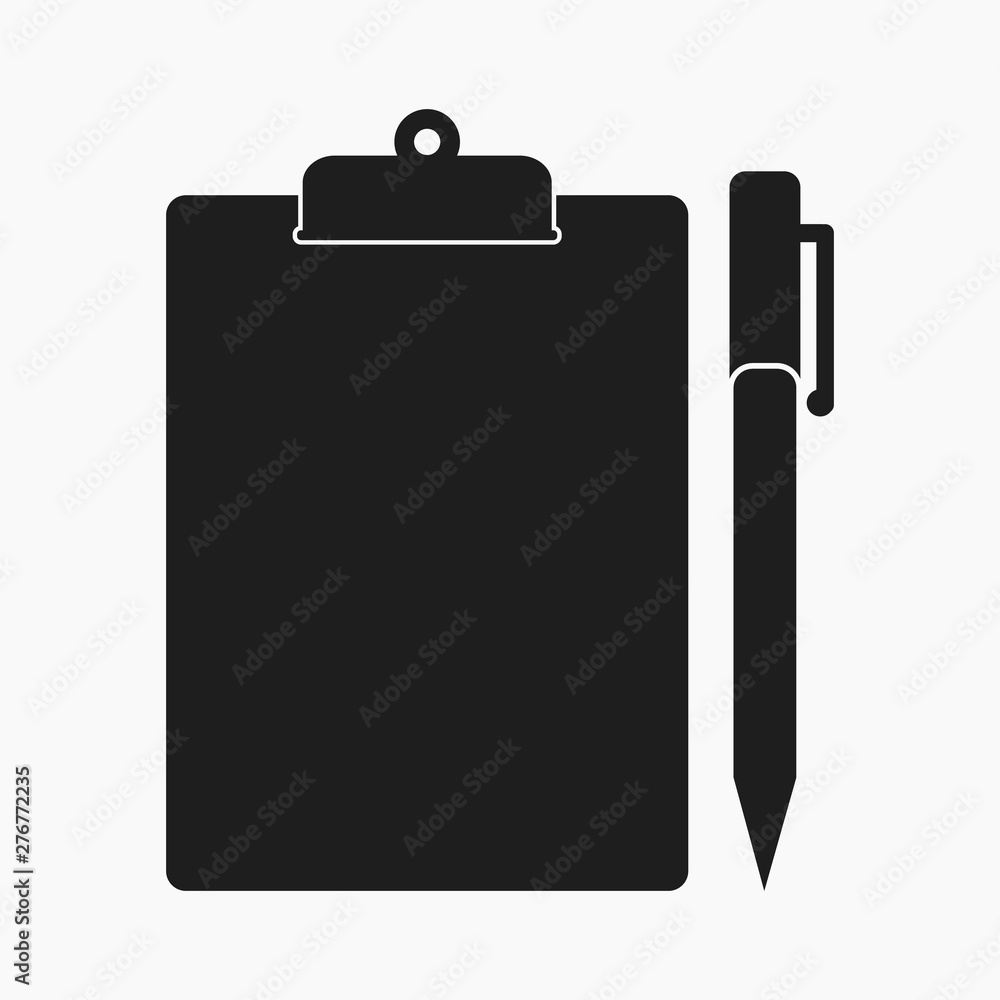 Clipboard icon with pen symbol. Flat style vector EPS. Clipboard icon with pen symbol. Flat style vector EPS.