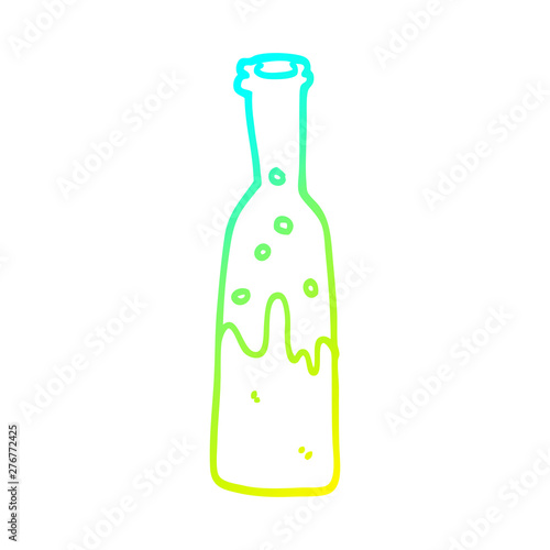 cold gradient line drawing cartoon bottle with sloshing wine