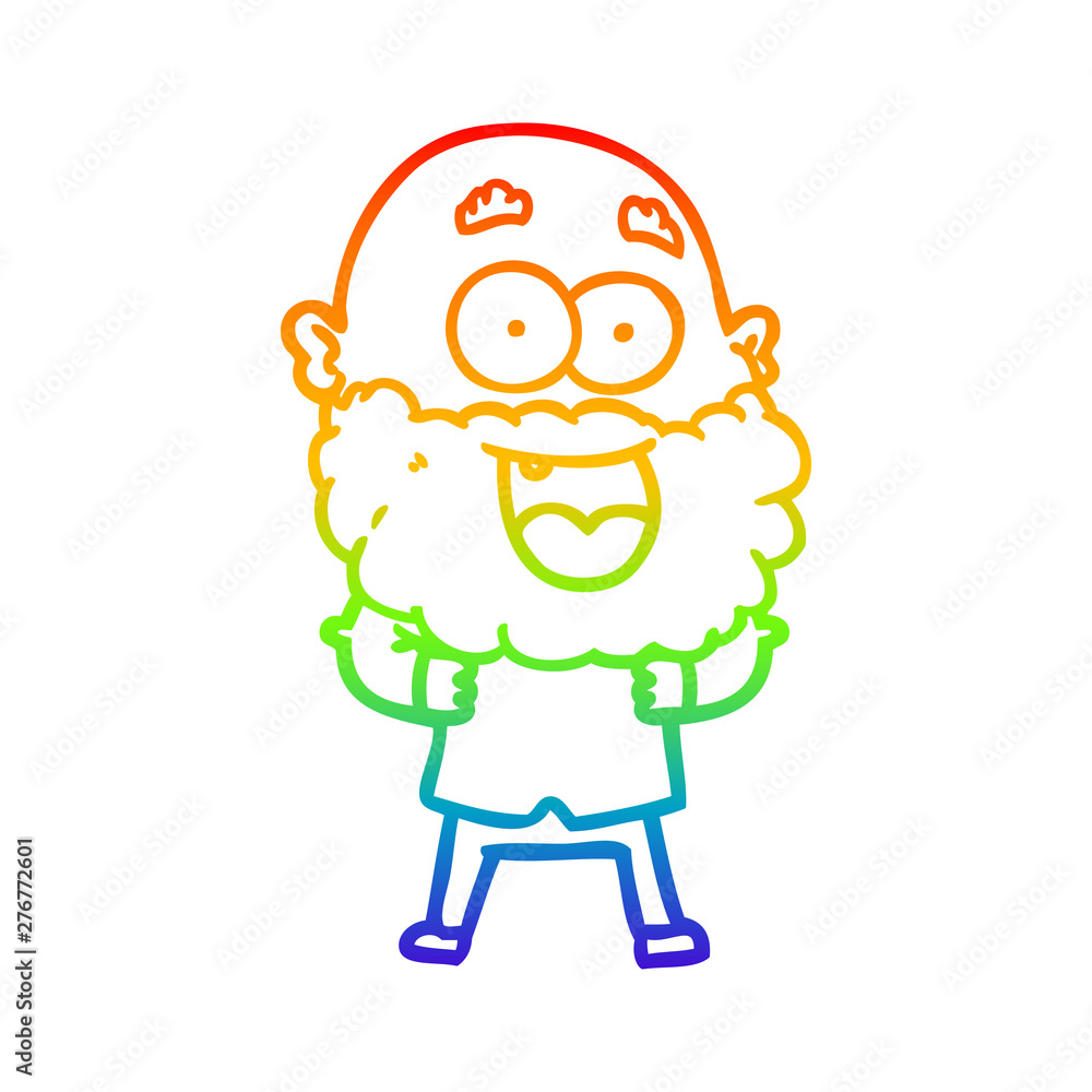 rainbow gradient line drawing cartoon crazy happy man with beard rainbow gradient line drawing cartoon crazy happy man with beard