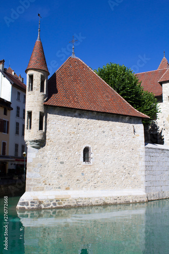 Beautiful view of island palace on a sunny day.Annecy.France.