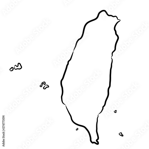 Taiwan map from the contour black brush lines different thickness on white background. Vector illustration.