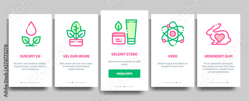 Organic Cosmetics Vector Onboarding Mobile App Page Screen. Organic Cosmetics, Natural Ingredient Linear Pictograms. Eco-friendly, Cruelty-free Product, Molecular Analysis, Scientific Illustration