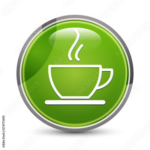 Coffee cup icon elegant green round button vector illustration