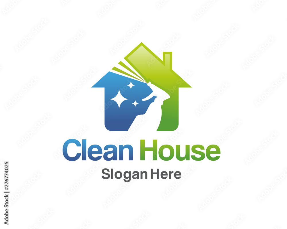 House Cleaning Logo Design, Cleaning Service House Logo Template Vector