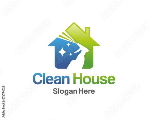 House Cleaning Logo Design, Cleaning Service House Logo Template Vector