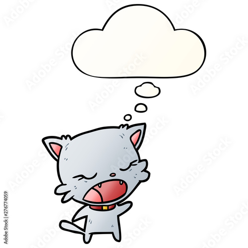 cartoon cat talking and thought bubble in smooth gradient style
