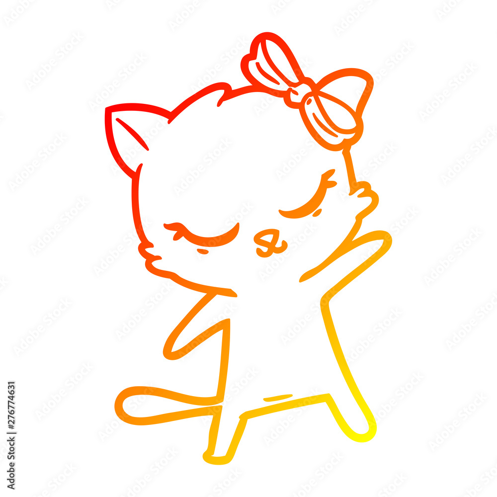 warm gradient line drawing cute cartoon cat with bow warm gradient line drawing cute cartoon cat with bow