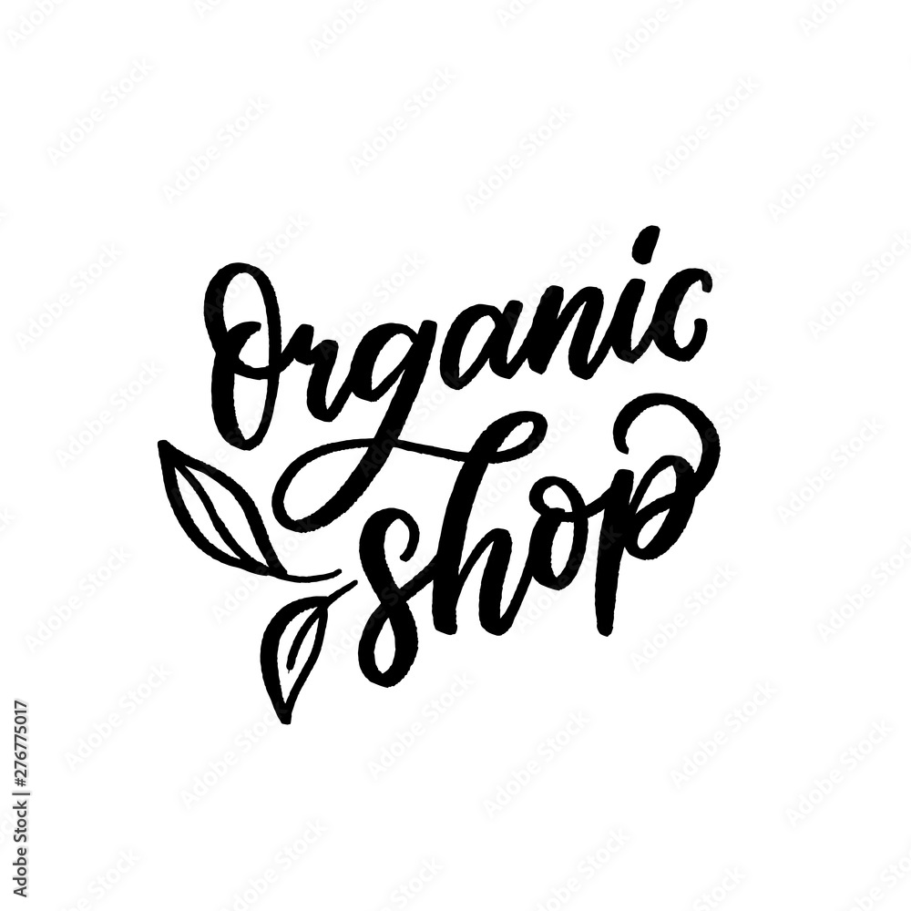 Fototapeta premium Organic shop lettering logo. Vegan sign.