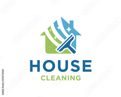 House Cleaning Logo Design, Cleaning Service House Logo Template Vector