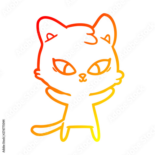 warm gradient line drawing cute cartoon cat