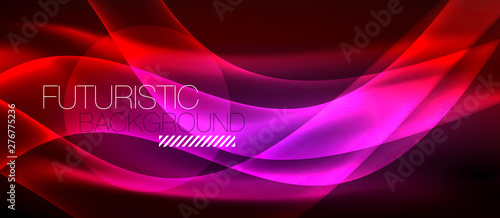 Glowing abstract wave on dark, shiny motion, magic space light. Techno abstract background