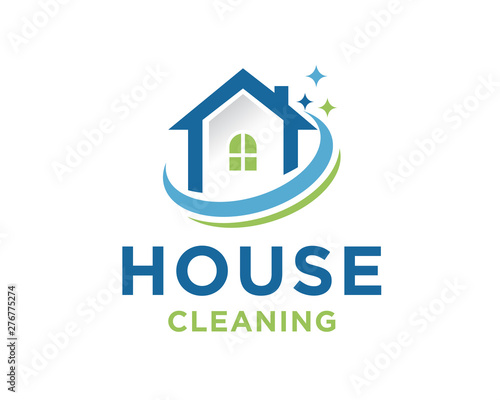 House Cleaning Logo Design, Cleaning Service House Logo Template Vector