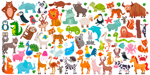 Big set of cute cartoon animals. Vector illustration.