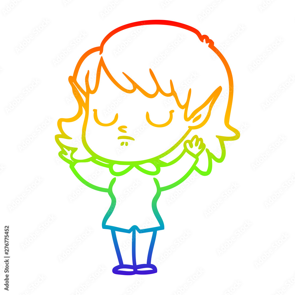 rainbow gradient line drawing cartoon elf girl rainbow gradient line drawing cartoon elf girl