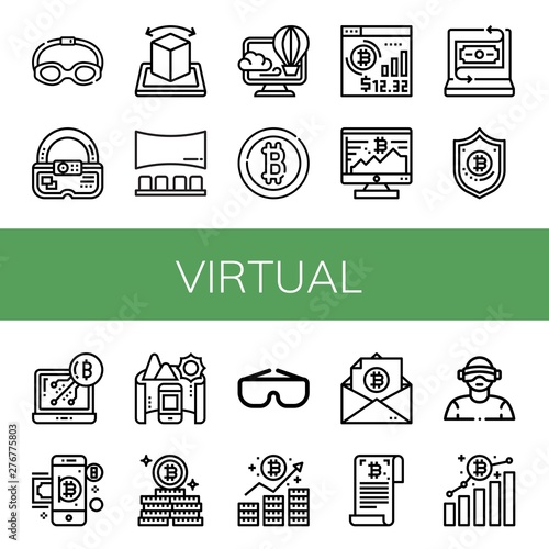 Set of virtual icons such as Goggles, Ar, Augmented reality, Panorama, Virtual, Bitcoin, Fintech, Virtual reality ,