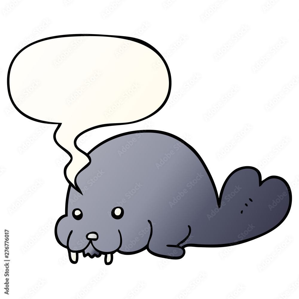 cute cartoon walrus and speech bubble in smooth gradient style cute cartoon walrus and speech bubble in smooth gradient style