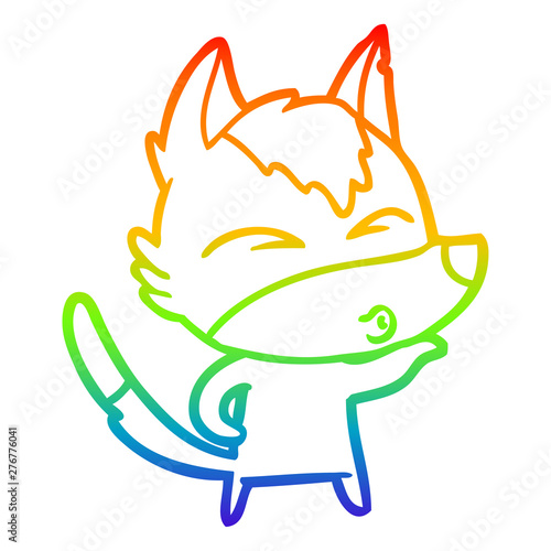 rainbow gradient line drawing cartoon wolf pouting