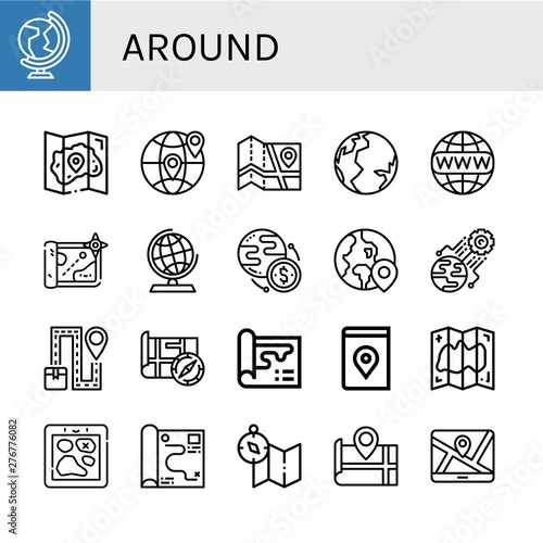 Set of around icons such as World, Map, Earth, Worldwide, Globe , around