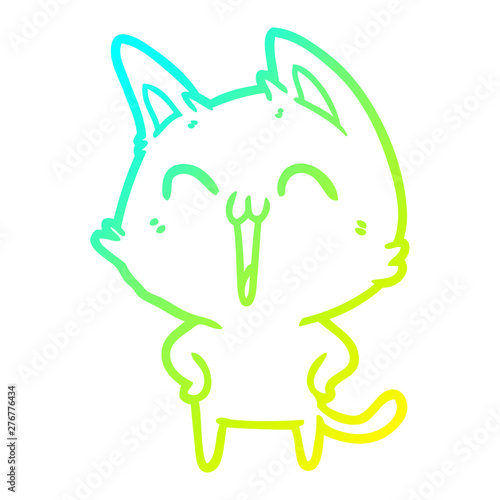 cold gradient line drawing happy cartoon cat meowing