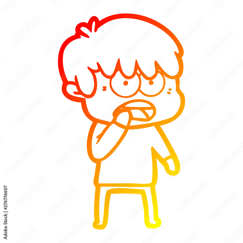 warm gradient line drawing worried cartoon boy