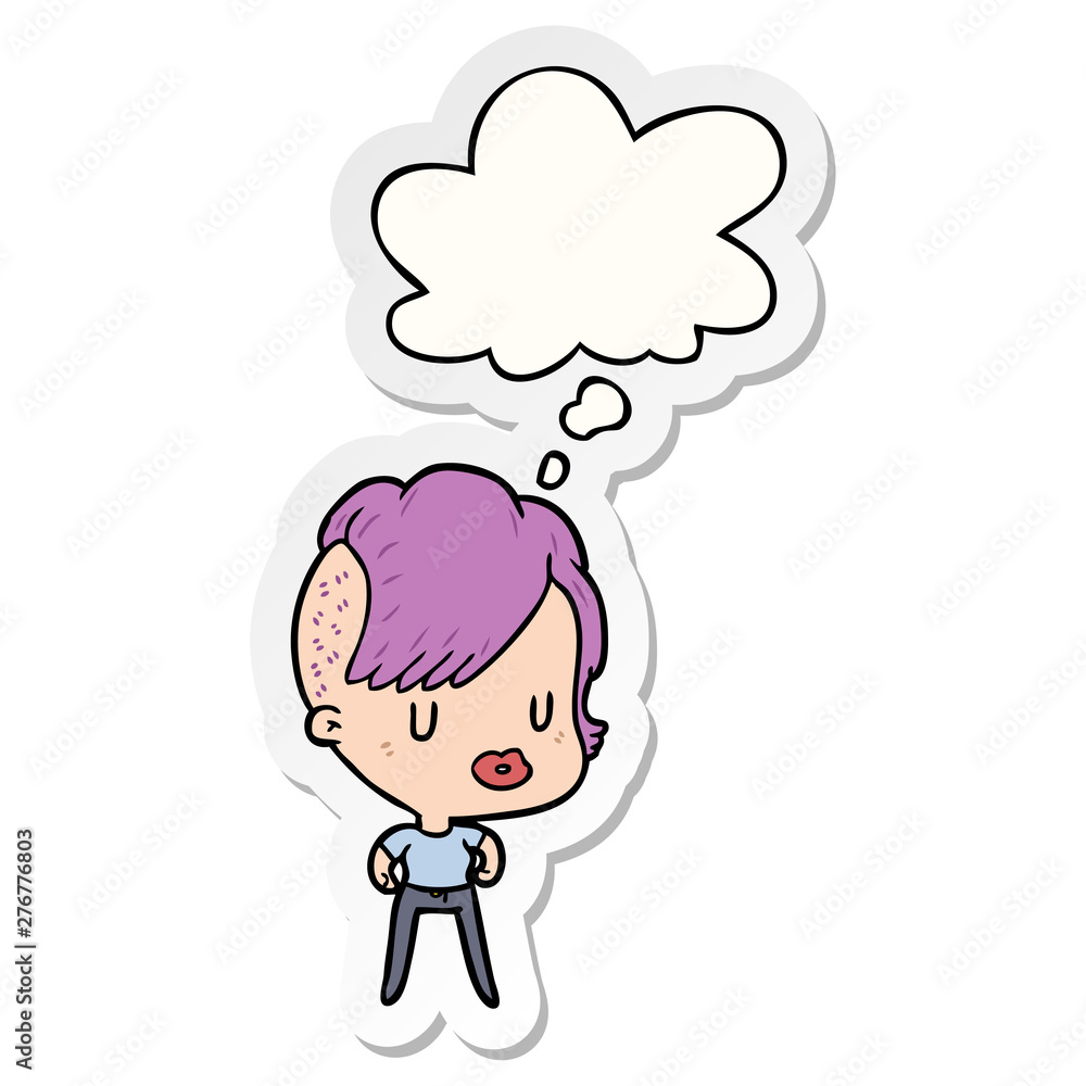 cartoon girl and thought bubble as a printed sticker cartoon girl and thought bubble as a printed sticker