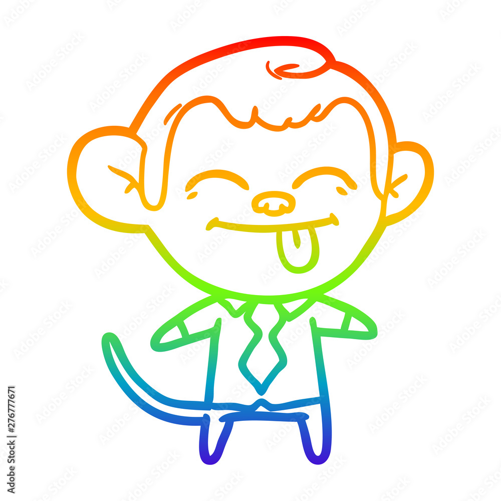 Obraz premium rainbow gradient line drawing funny cartoon monkey wearing shirt and tie