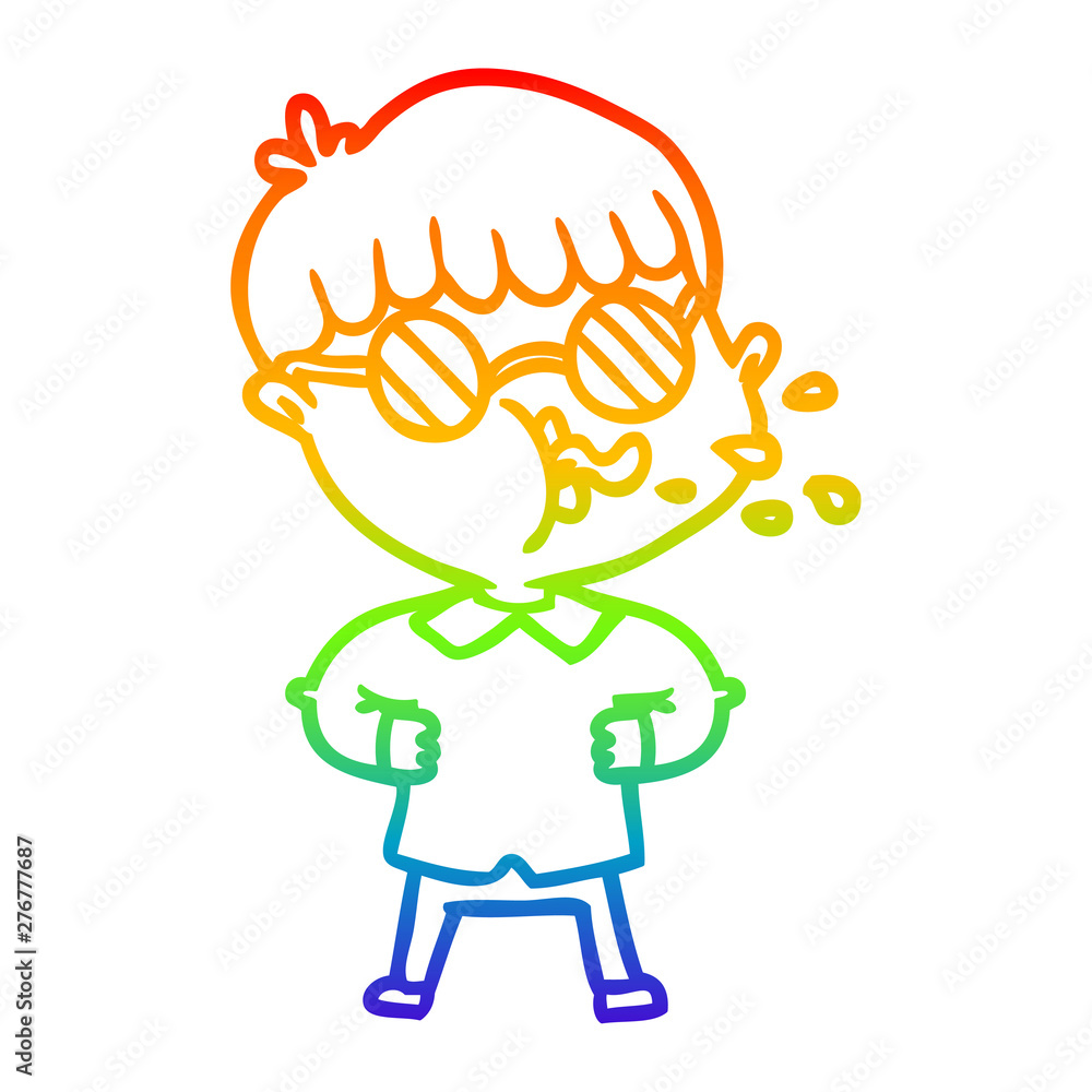 rainbow gradient line drawing cartoon boy wearing spectacles