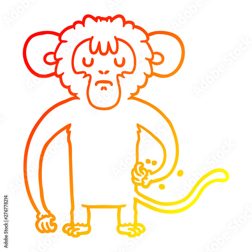 warm gradient line drawing cartoon monkey scratching