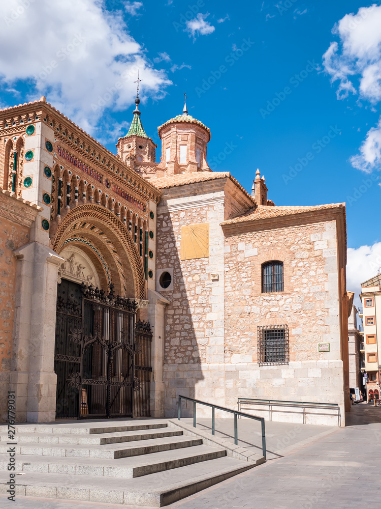 Part d the facade of the cathedral of Teruel, in mudejar style, Aragon, Spain