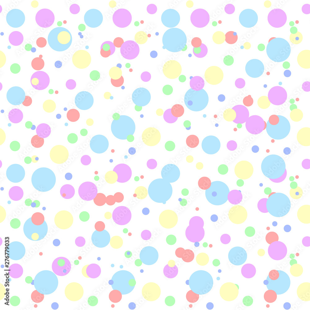 Seamless polka dot pattern with circles of fresh colors on a white background. Vector repeating texture.