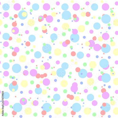Seamless polka dot pattern with circles of fresh colors on a white background. Vector repeating texture.
