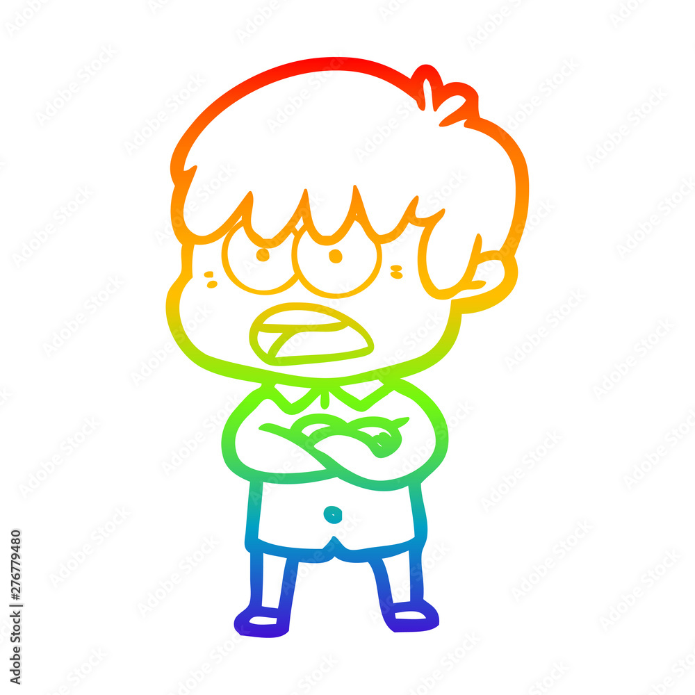 rainbow gradient line drawing worried cartoon boy
