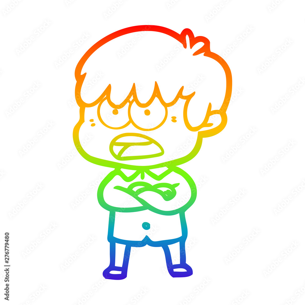 rainbow gradient line drawing worried cartoon boy rainbow gradient line drawing worried cartoon boy