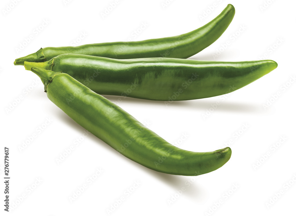 3 fresh green chilli peppers. Isolated on white background. 3 fresh green chilli peppers. Isolated on white background.