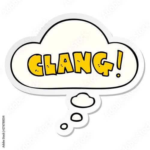 cartoon word clang and thought bubble as a printed sticker