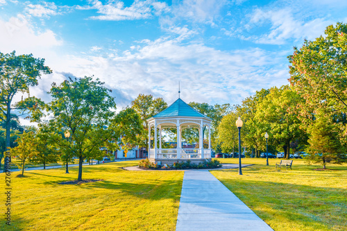Arbor in the bright spring park in the city of Kent of the USA