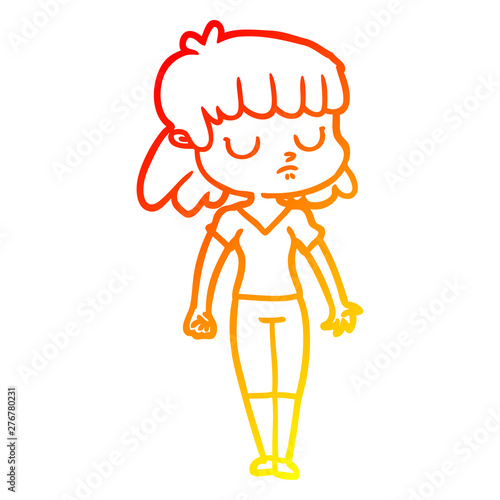 warm gradient line drawing cartoon indifferent woman