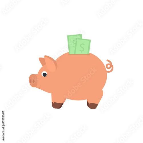 Piggy bank with coins money. Saving and investing money concept. Pig money box icon. Vector illustration.