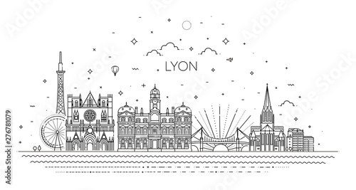 Lyon skyline with panorama in white background photo