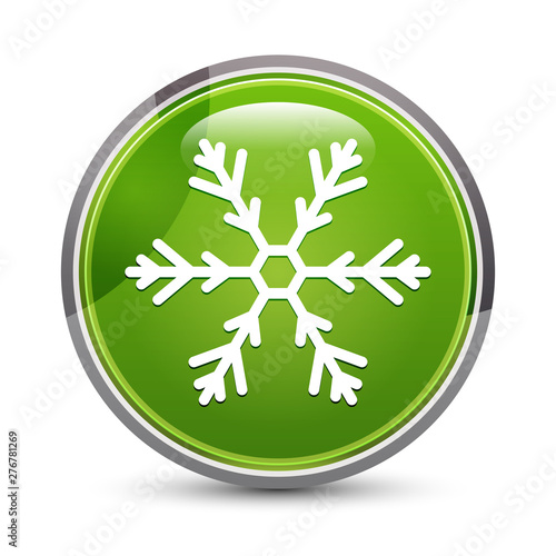 Snowflake icon elegant green round button vector illustration