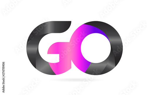 pink black alphabet letter GO G O combination logo icon design