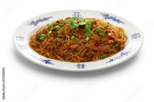 spicy stir fry vermicelli with minced pork, classic Sichuan dish in chinese cuisine called " Ants climbing a tree "