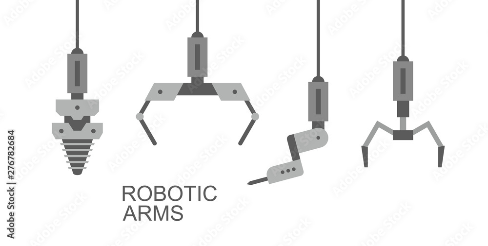 Robotic arms, hands. Banner design. isolated on white background Robotic arms, hands. Banner design. isolated on white background