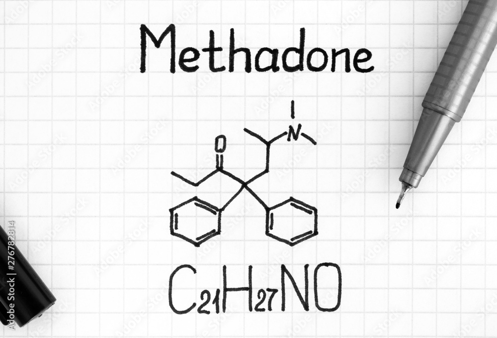 Chemical formula of Methadone with black pen. Chemical formula of Methadone with black pen.